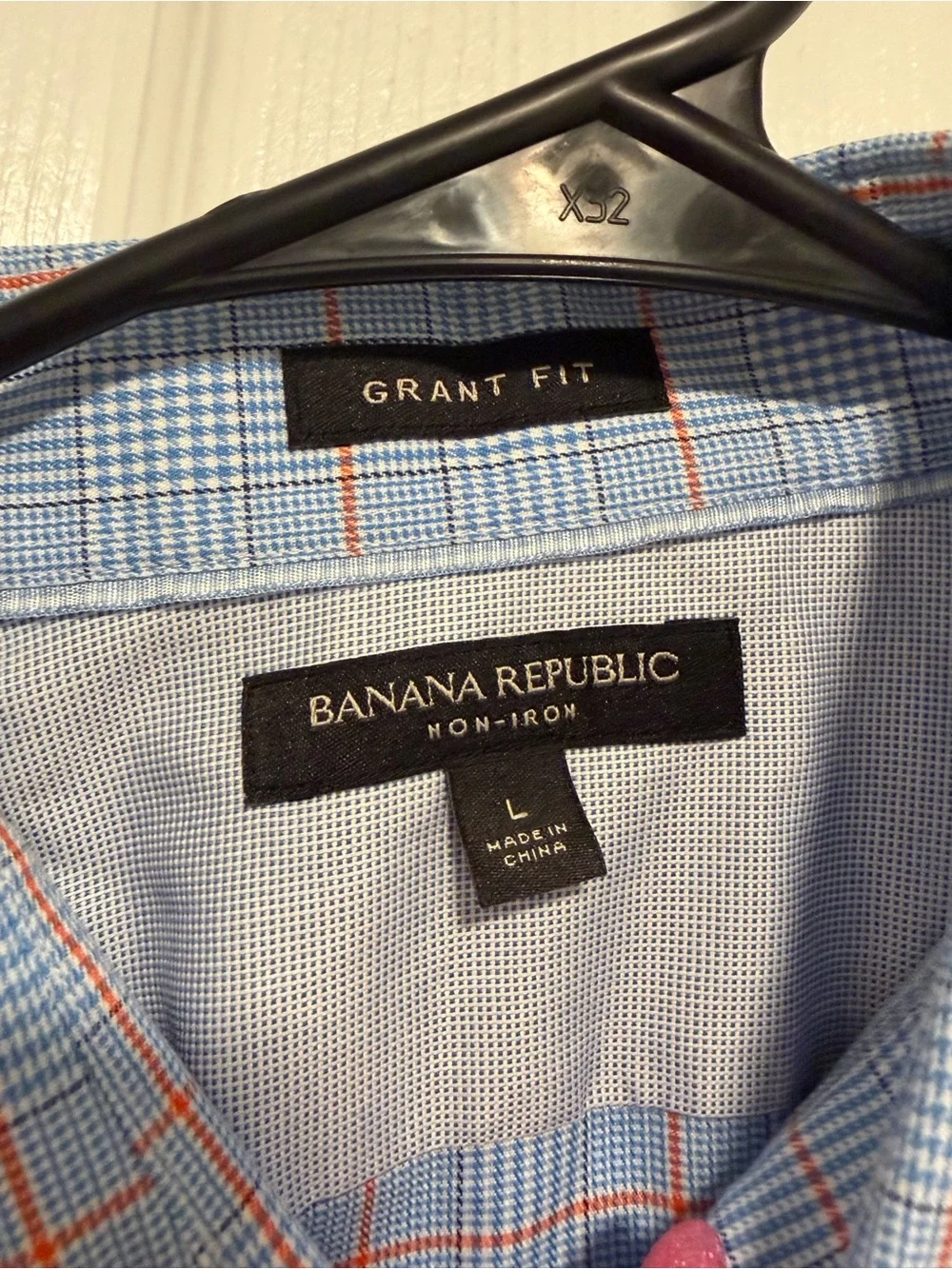 Banana Republic Light Blue Plaid Dress Shirt with Orange Accents